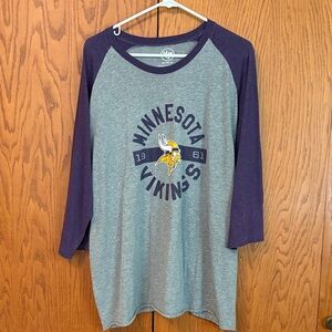 47 Minnesota Vikings Gray and Purple Long Sleeve Raglan Tee